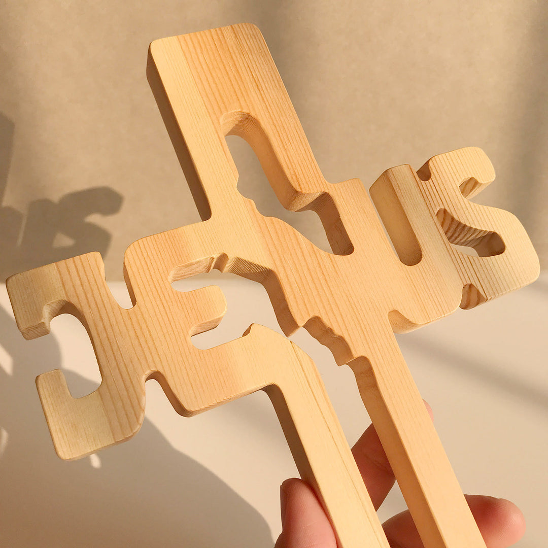 Christianartworkshop Jesus Silhouette Pine Wood Cross Wall Art with Hollow Carved Design - image 5