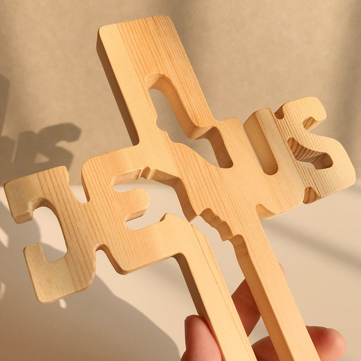 Christianartworkshop Jesus Silhouette Pine Wood Cross Wall Art with Hollow Carved Design - image 5