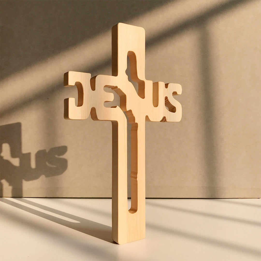 Christianartworkshop Jesus Silhouette Pine Wood Cross Wall Art with Hollow Carved Design - image 4