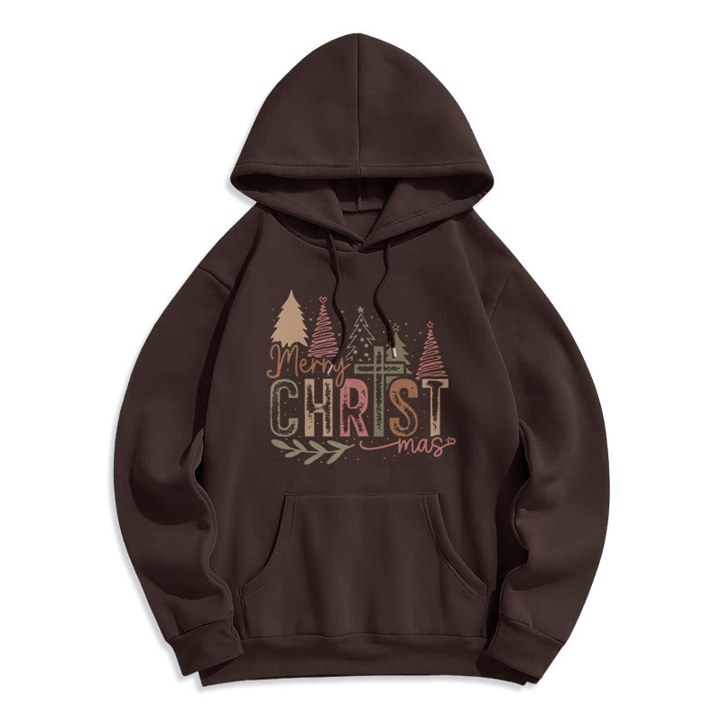Christianartworkshop Merry Christmas Religious Cross and Tree Design Fleece Lined Polyester Hoodie - Brown - 2XL - image 7