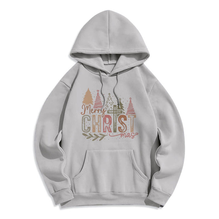 Christianartworkshop Merry Christmas Religious Cross and Tree Design Fleece Lined Polyester Hoodie - Grey - 2XL - image 6