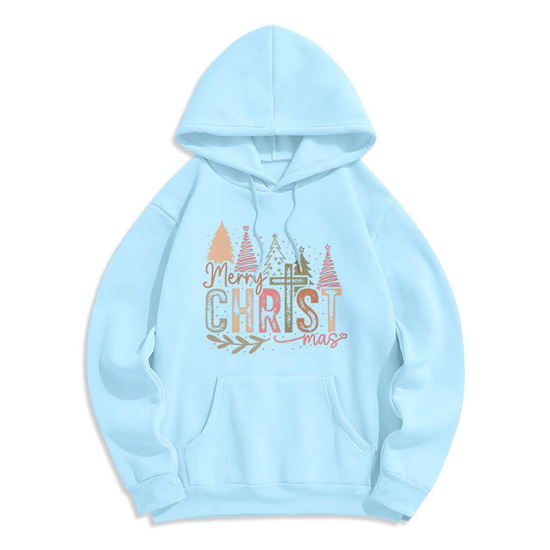 Christianartworkshop Merry Christmas Religious Cross and Tree Design Fleece Lined Polyester Hoodie - Blue - 2XL - image 4