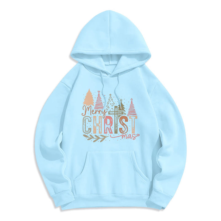 Christianartworkshop Merry Christmas Religious Cross and Tree Design Fleece Lined Polyester Hoodie - Blue - 2XL - image 5