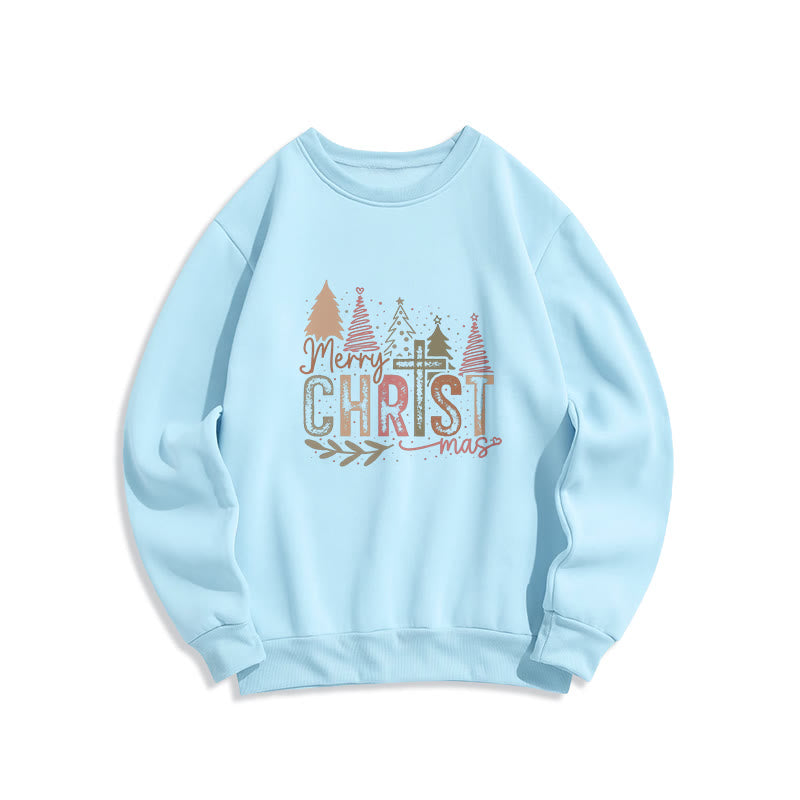 Christianartworkshop Merry Christmas Religious Cross and Tree Design Fleece Lined Polyester Sweatshirt - Blue - 2XL - image 4