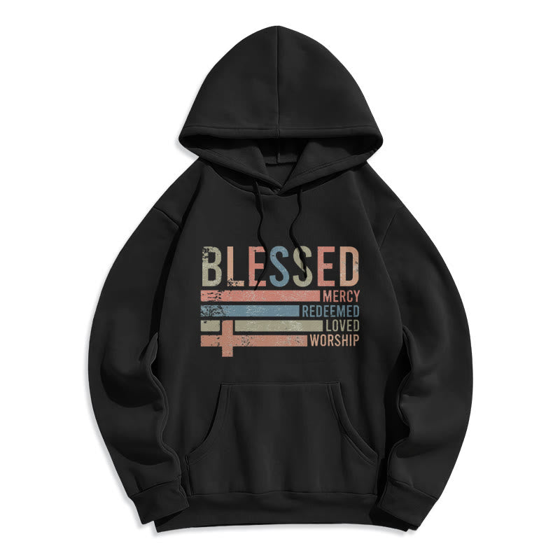 Christianartworkshop Faith - Centered Blessed Cross Graphic Fleece Lined Polyester Hoodie - Black - 2XL - image 0