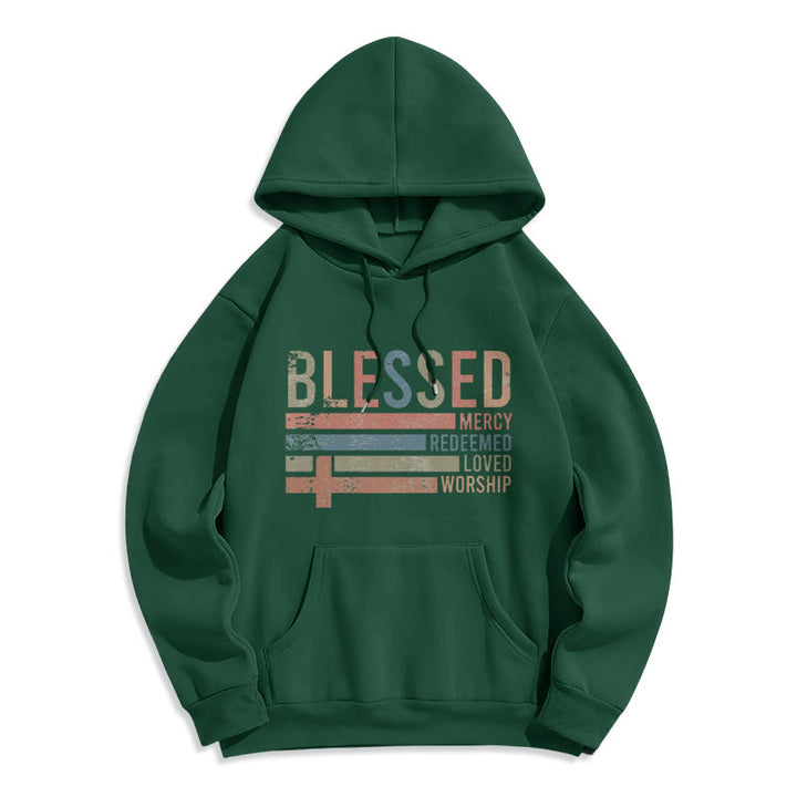 Christianartworkshop Faith - Centered Blessed Cross Graphic Fleece Lined Polyester Hoodie - Green - 2XL - image 4
