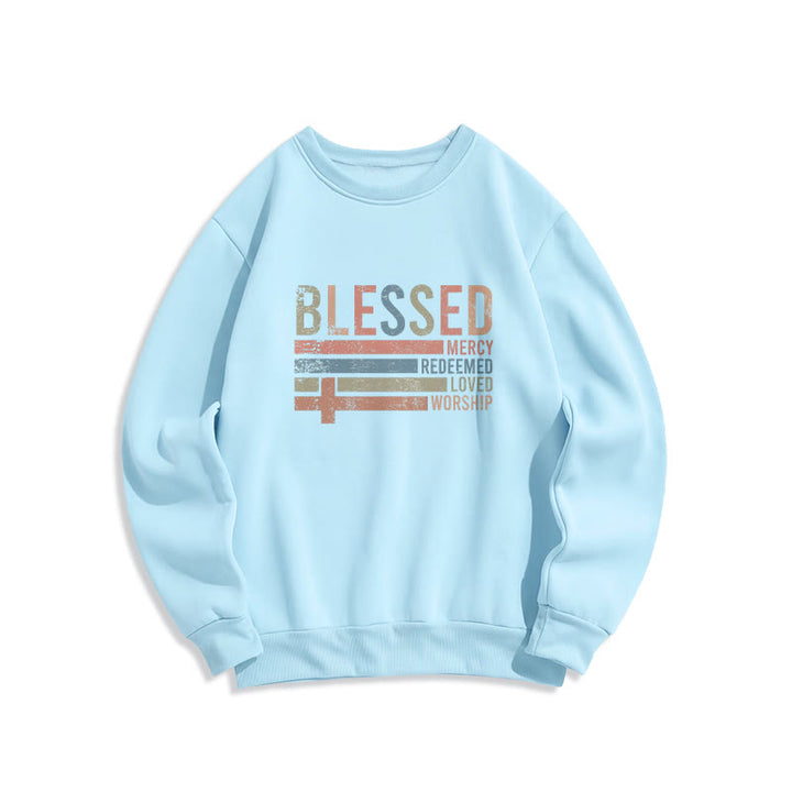Christianartworkshop Faith - Inspired Blessed Cross Graphic Fleece Lined Polyester Sweatshirt - Blue - 2XL - image 3