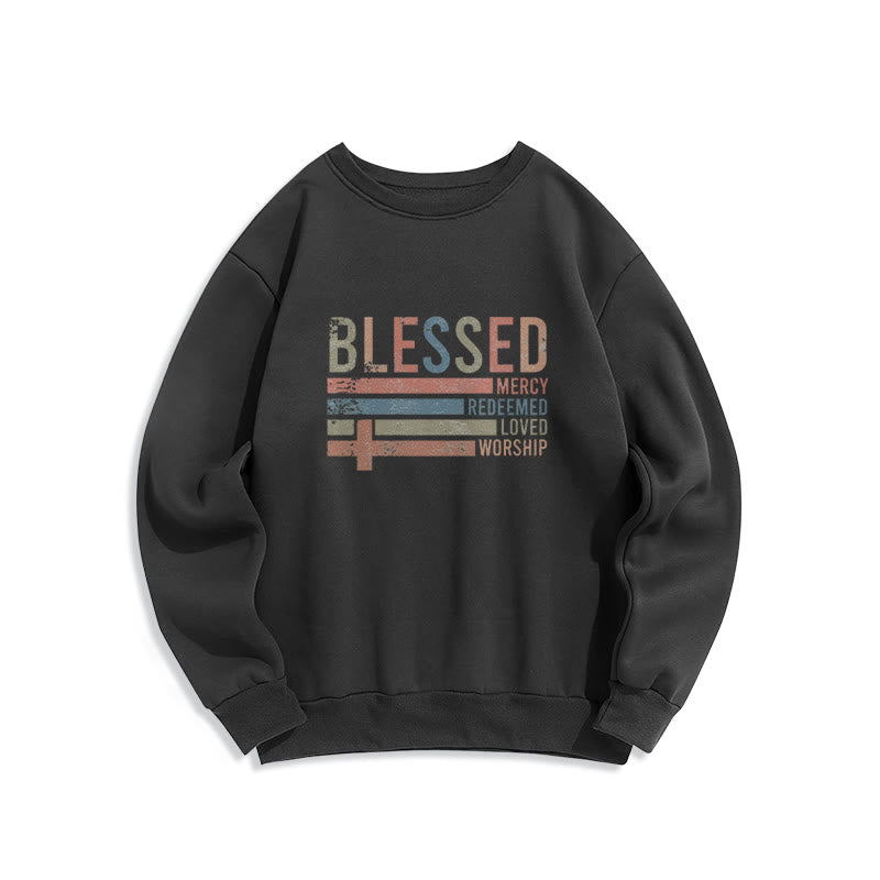 Christianartworkshop Faith - Inspired Blessed Cross Graphic Fleece Lined Polyester Sweatshirt - Black - 2XL - image 0