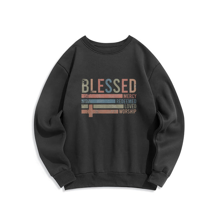 Christianartworkshop Faith - Inspired Blessed Cross Graphic Fleece Lined Polyester Sweatshirt - Black - 2XL - image 0