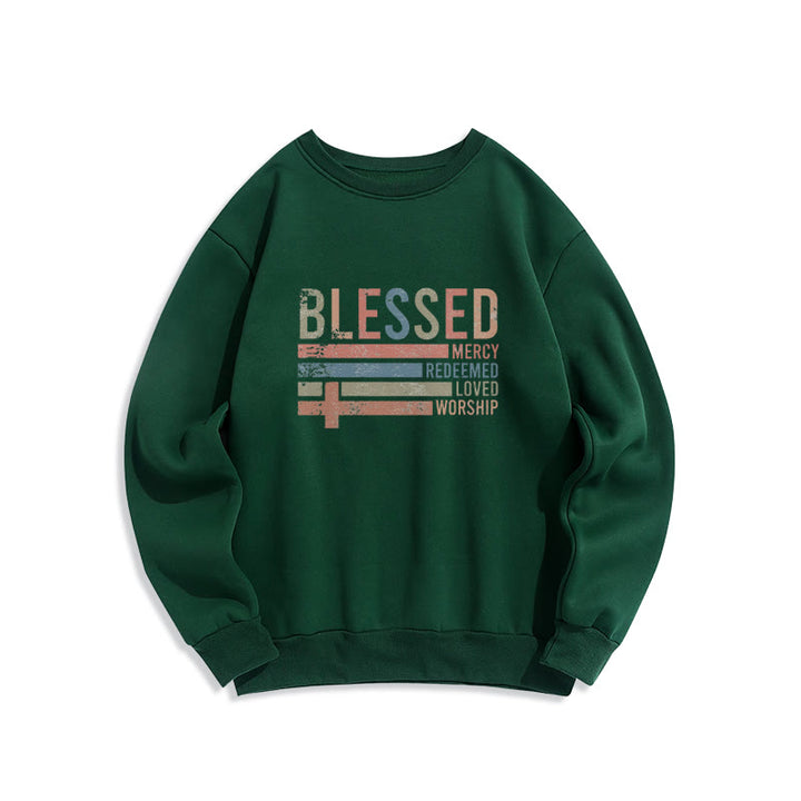 Christianartworkshop Faith - Inspired Blessed Cross Graphic Fleece Lined Polyester Sweatshirt - Green - 2XL - image 3