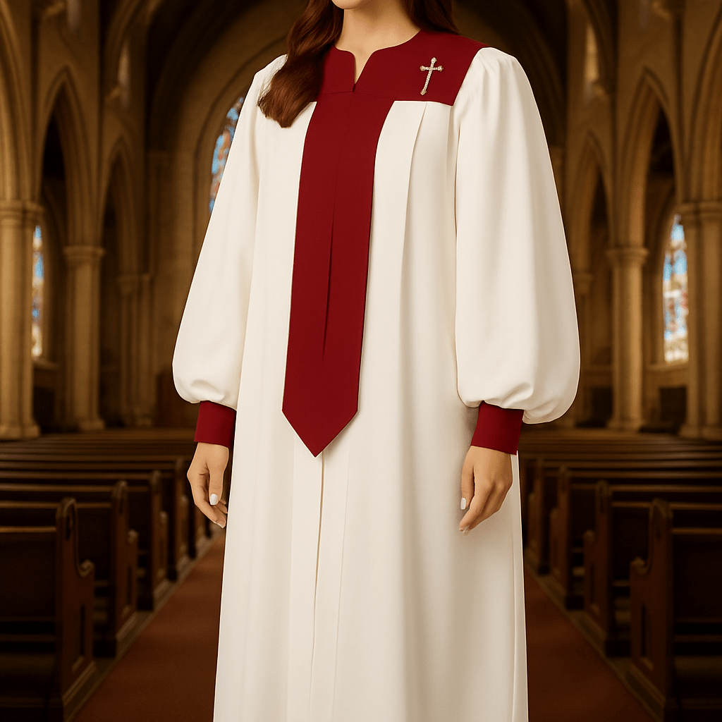 Christianartworkshop Distinctive White Church Clergy Robe with Red Collar & Cross Emblem - image 2