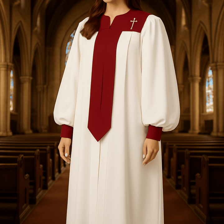 Christianartworkshop Distinctive White Church Clergy Robe with Red Collar & Cross Emblem - image 2
