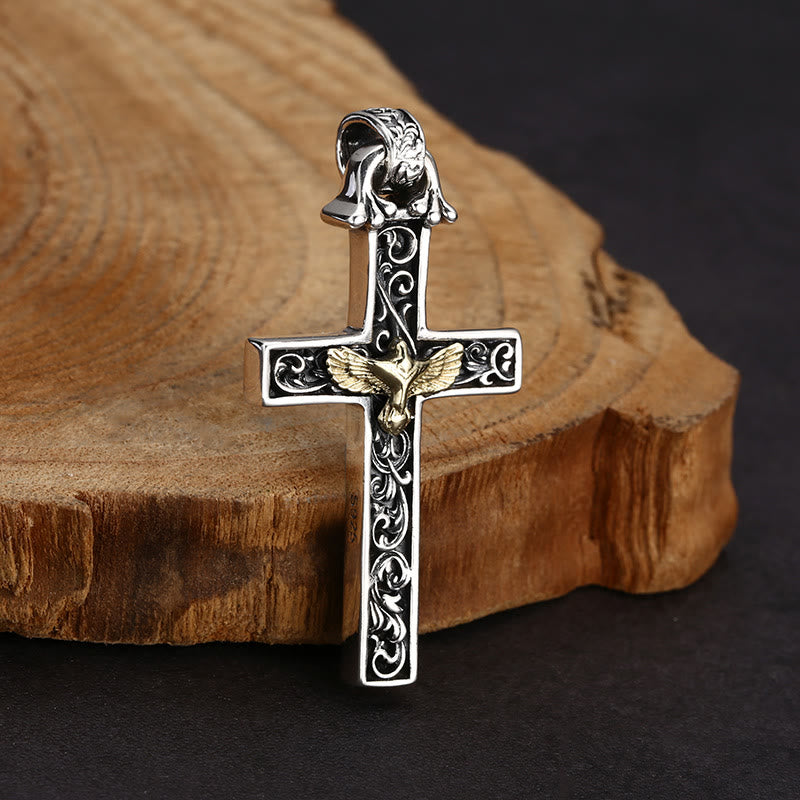 Christianartworkshop Intricate Sterling Silver Cross Necklace with Golden Dove: An Exquisite Blend of Detail and Devotion - image 4