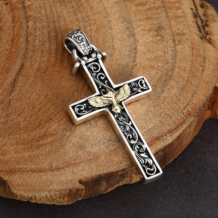 Christianartworkshop Intricate Sterling Silver Cross Necklace with Golden Dove: An Exquisite Blend of Detail and Devotion - image 3