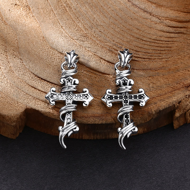 Christianartworkshop Retro - Inspired Sterling Silver Cross Earrings with Twisted Design: A Nostalgic Symbol of Faith - White Zircon - image 0