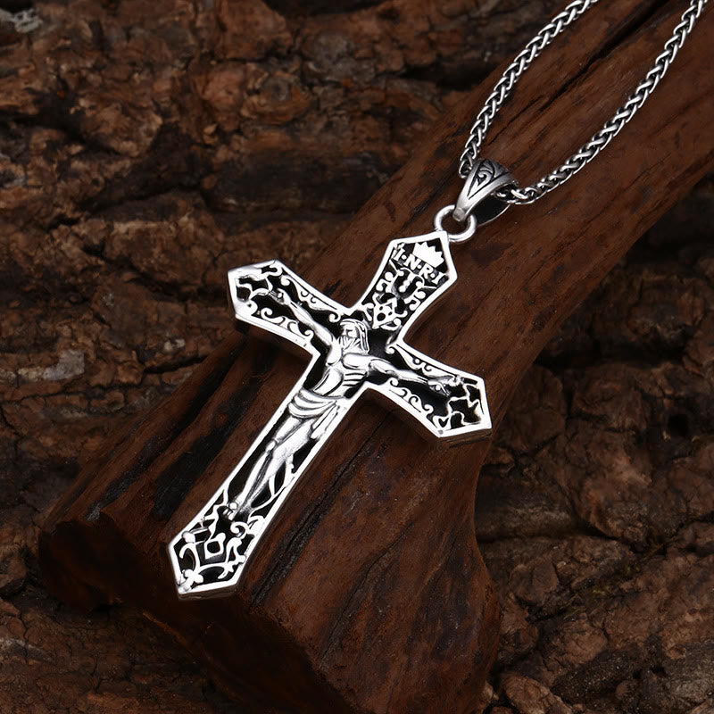 Christianartworkshop Vintage - Style Sterling Silver INRI Crucifix Pendant: A Timeless Emblem of Sacrifice and Grace - image 1