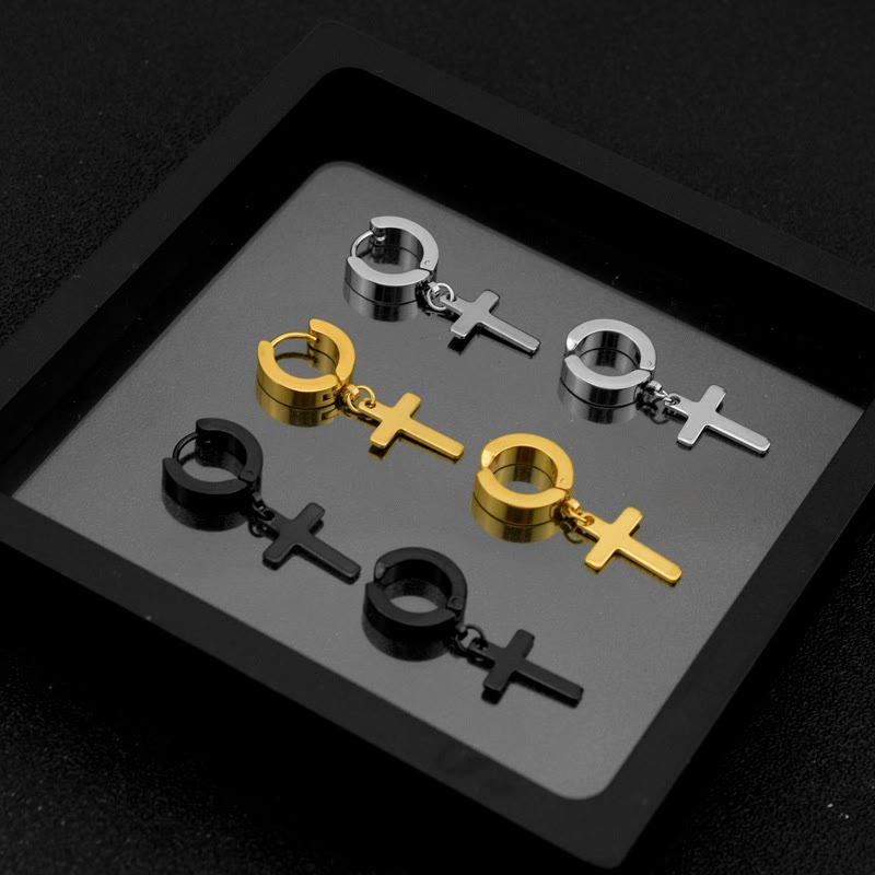 Christianartworkshop Trendy Cross Dangle Hoop Earrings: Cool & Stylish Jewelry for Daily Wear - image 0