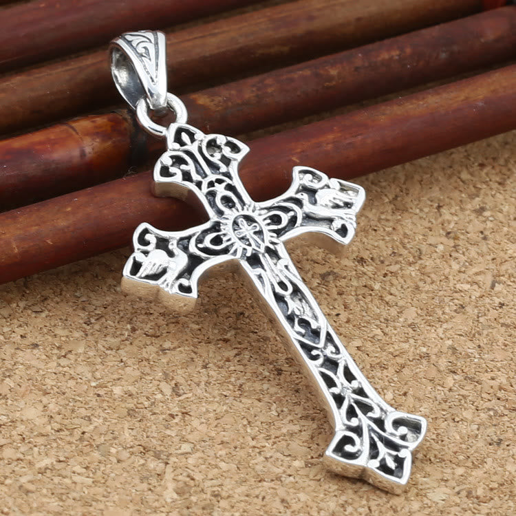 Christianartworkshop Vintage Filigree Silver Cross Ornament Pendant: A Cherished Symbol of Spiritual Connection - 925 Sterling Silver - image 0
