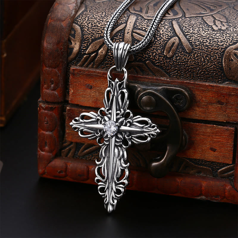 Christianartworkshop Classic Sterling Silver Filigree Cross Necklace with Zircon: A Profound Symbol of Faith - 925 Sterling Silver - image 0