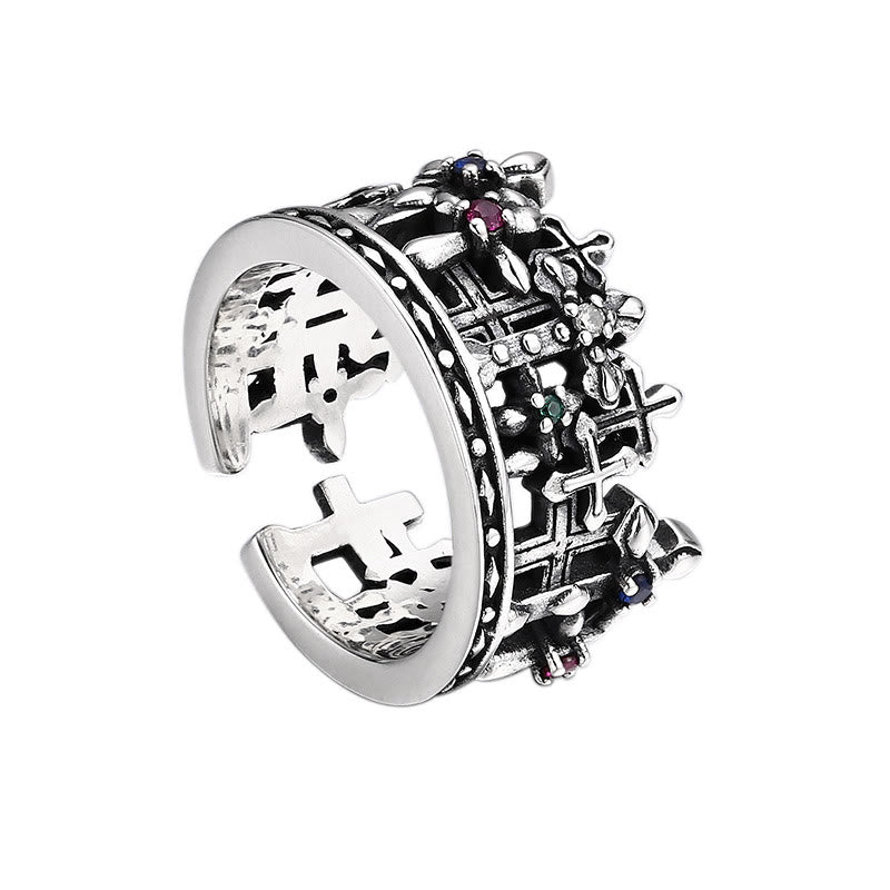 Christianartworkshop Gothic - Inspired Silver Crown Cross Ring with Zircon: A Bold Expression of Spiritual Reverence - image 4