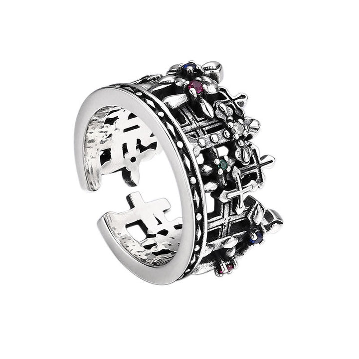 Christianartworkshop Gothic - Inspired Silver Crown Cross Ring with Zircon: A Bold Expression of Spiritual Reverence - image 4