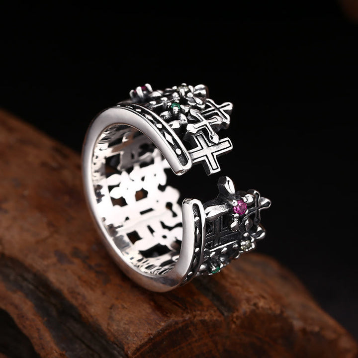 Christianartworkshop Gothic - Inspired Silver Crown Cross Ring with Zircon: A Bold Expression of Spiritual Reverence - image 3