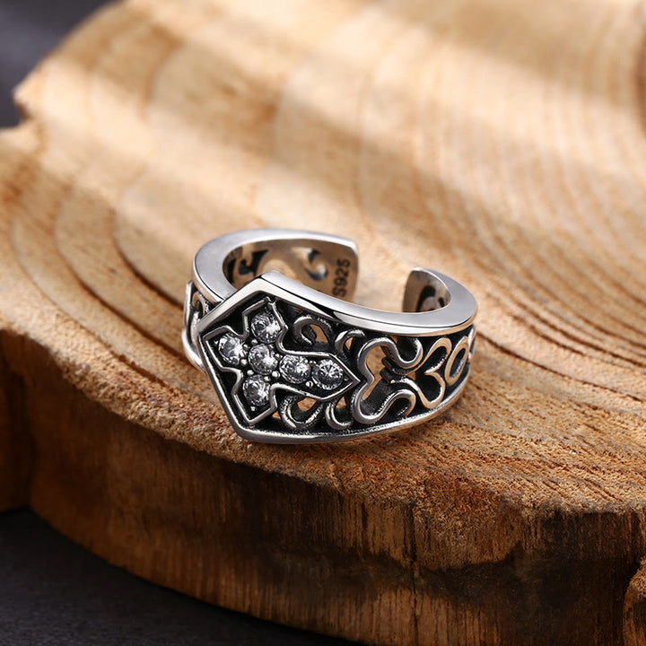 Christianartworkshop Handcrafted 925 Silver Open Cross Ring with Zircon: A Rare Fusion of Craftsmanship and Faith - Suitable for AU Size L1/2 - AU Size V1/2 - image 0