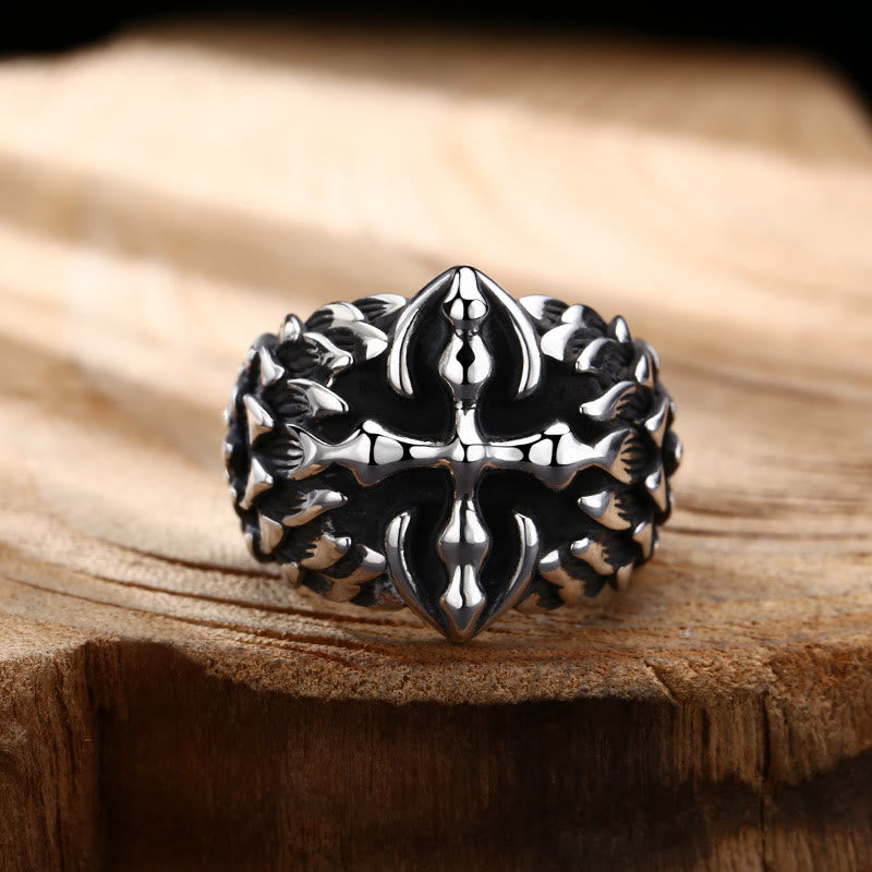 Christianartworkshop Vintage Textured Silver Cross Ornament Ring: A Cherished Symbol of Spiritual Connection - 925 Sterling Silver - image 0