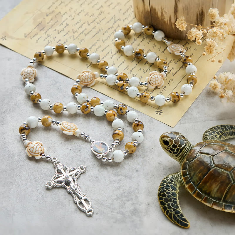 Divine Care Turtle Rosary with Yellow and White Beads - Christian ...