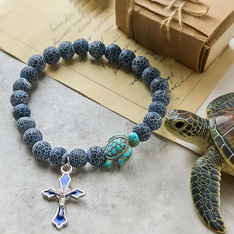 Christianartworkshop Ocean's Faith with Multicolored Natural Stone & Turtle Charm Animal Bracelet - Black Agate Frosted - image 42
