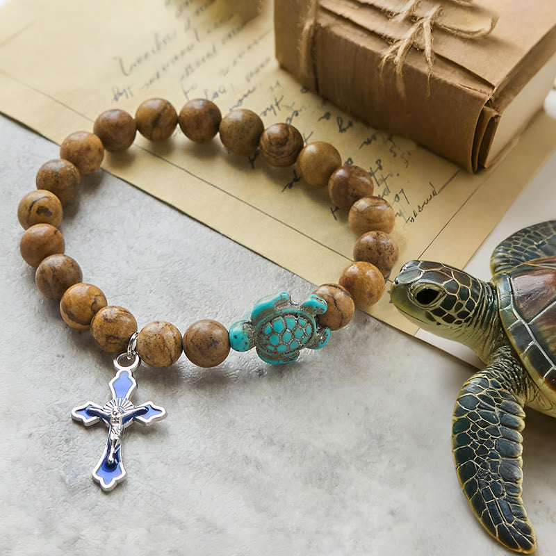 Christianartworkshop Ocean's Faith with Multicolored Natural Stone & Turtle Charm Animal Bracelet - Picture Jasper - image 49