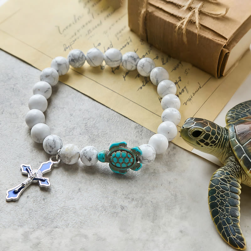 Christianartworkshop Ocean's Faith with Multicolored Natural Stone & Turtle Charm Animal Bracelet - White Howlite - image 21