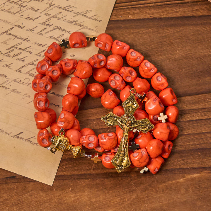 Christianartworkshop Light Over Darkness - Holy Grail of Salvation with Mystic Crimson Skull Beads Rosary - image 6