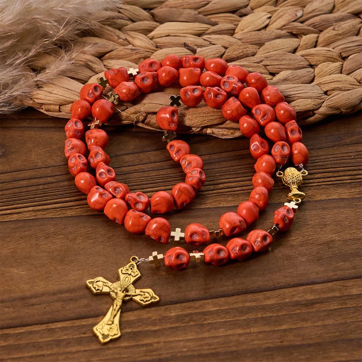 Christianartworkshop Light Over Darkness - Holy Grail of Salvation with Mystic Crimson Skull Beads Rosary - image 4