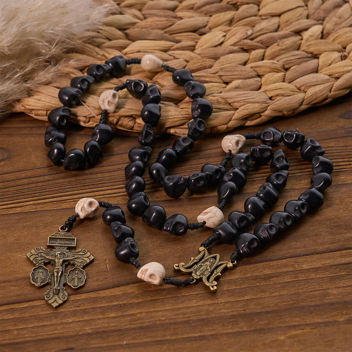Christianartworkshop Light Over Darkness - Pardon Crucifix of Mercy with Black Skull Beads Prayer Rosary - image 4