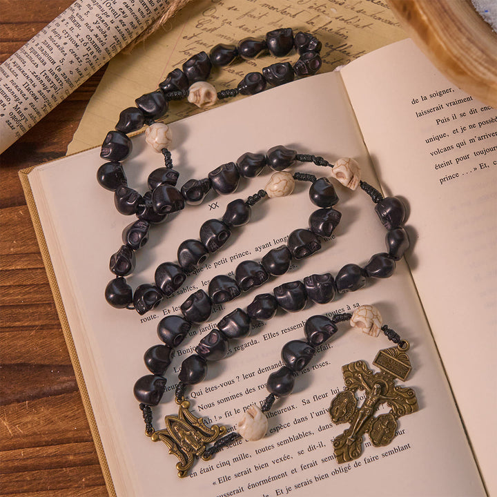 Christianartworkshop Light Over Darkness - Pardon Crucifix of Mercy with Black Skull Beads Prayer Rosary - image 3