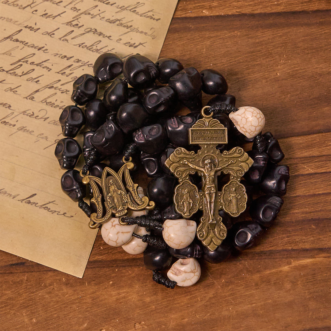 Christianartworkshop Light Over Darkness - Pardon Crucifix of Mercy with Black Skull Beads Prayer Rosary - image 5