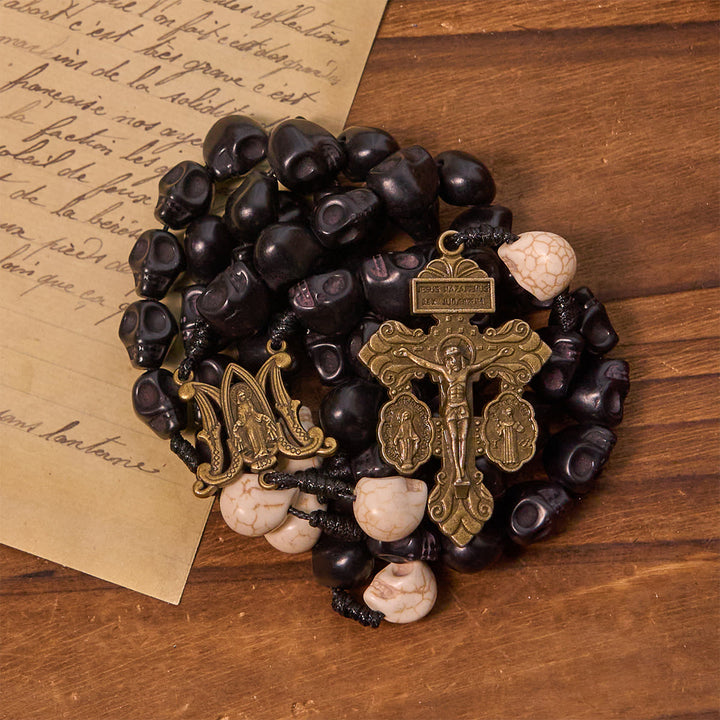 Christianartworkshop Light Over Darkness - Pardon Crucifix of Mercy with Black Skull Beads Prayer Rosary - image 5