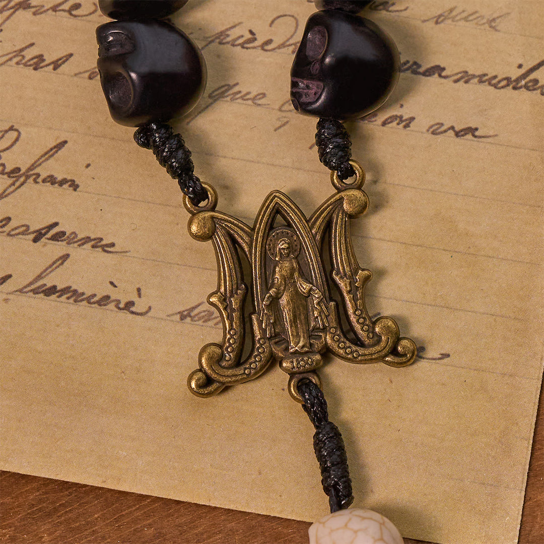 Christianartworkshop Light Over Darkness - Pardon Crucifix of Mercy with Black Skull Beads Prayer Rosary - image 7
