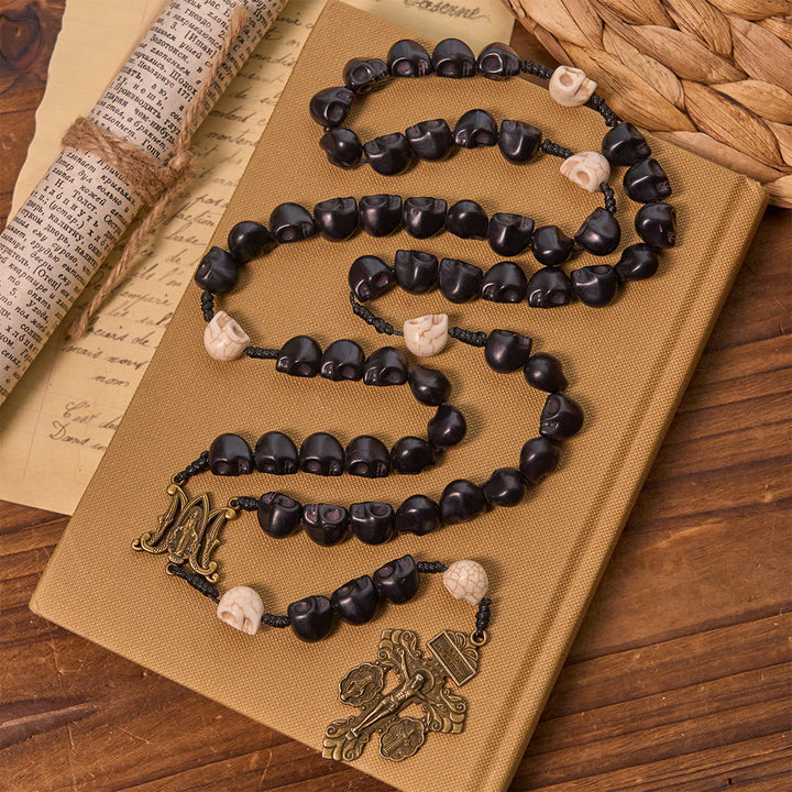 Christianartworkshop Light Over Darkness - Pardon Crucifix of Mercy with Black Skull Beads Prayer Rosary - image 2