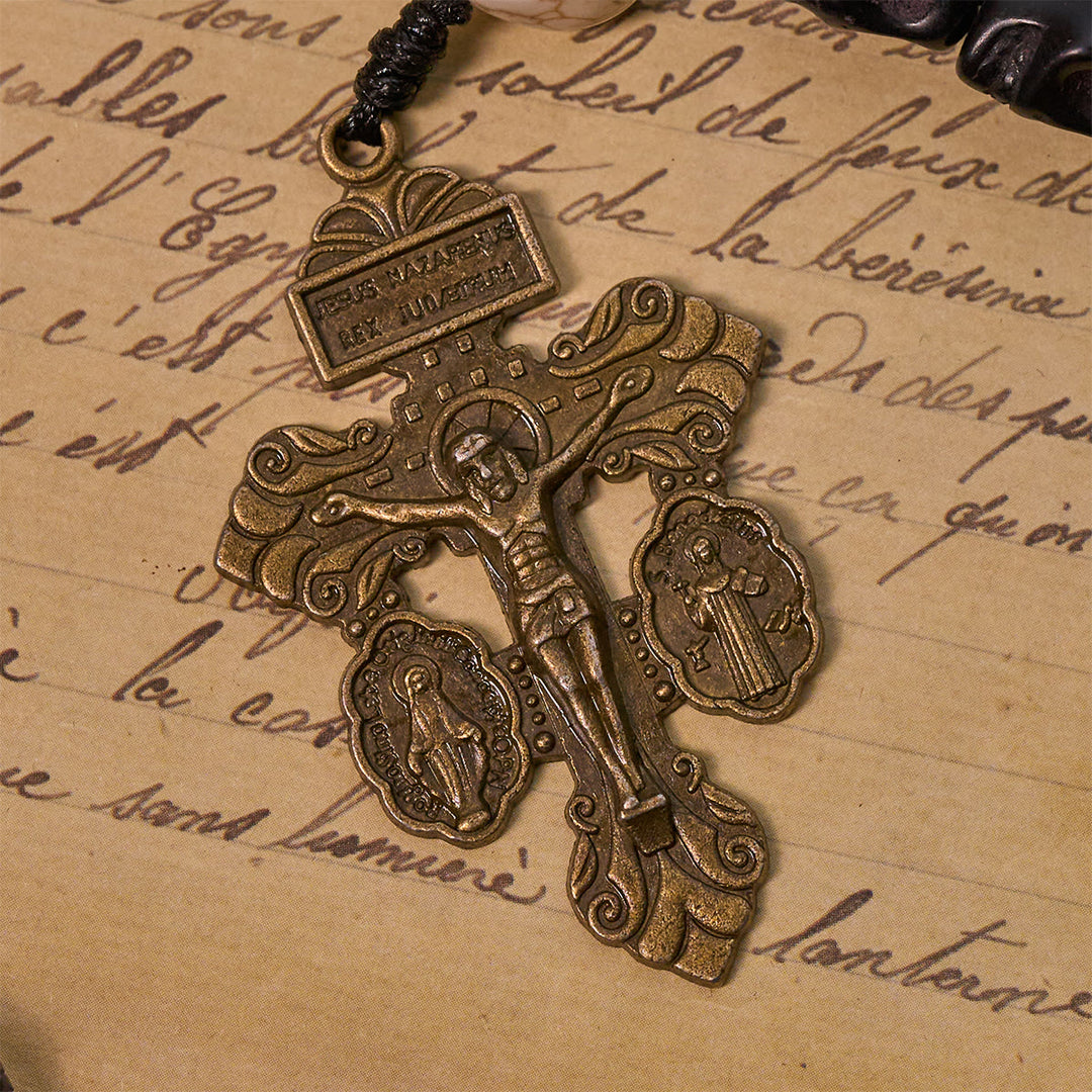 Christianartworkshop Light Over Darkness - Pardon Crucifix of Mercy with Black Skull Beads Prayer Rosary - image 8