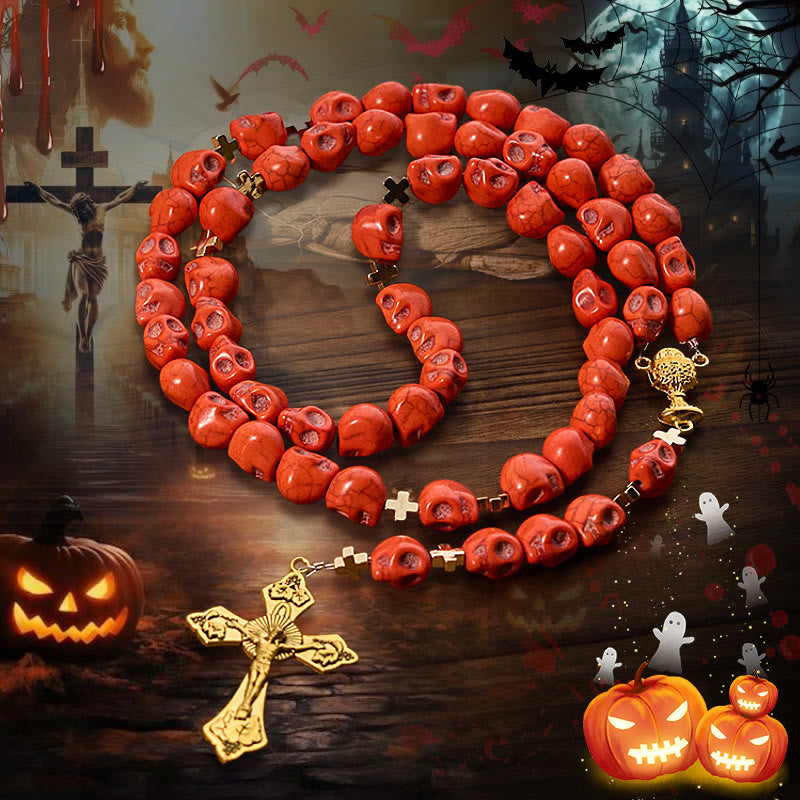 Christianartworkshop Light Over Darkness - Holy Grail of Salvation with Mystic Crimson Skull Beads Rosary - Halloween Rosary - image 0