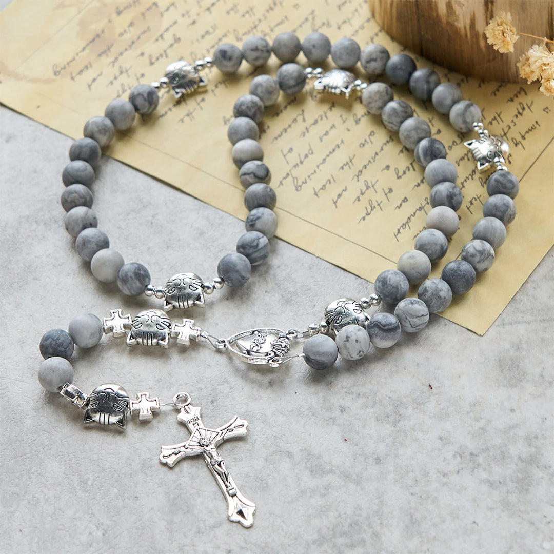 Christianartworkshop Light Grey Tabby Cat Prayer Rosary: Prayerful Care for Stray Cats Bracelet, Animal Rosary - image 2