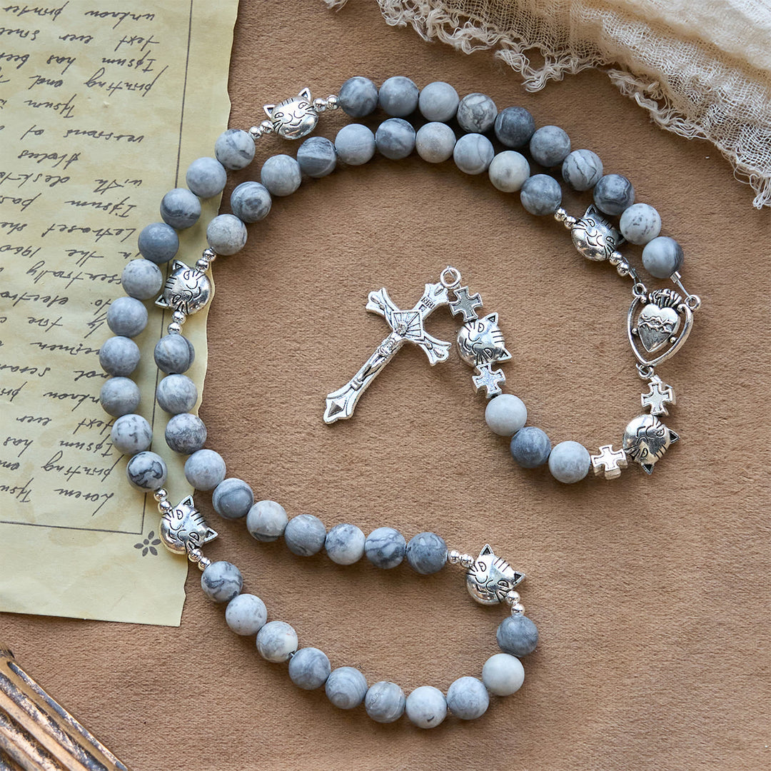 Christianartworkshop Light Grey Tabby Cat Prayer Rosary: Prayerful Care for Stray Cats Bracelet, Animal Rosary - image 5