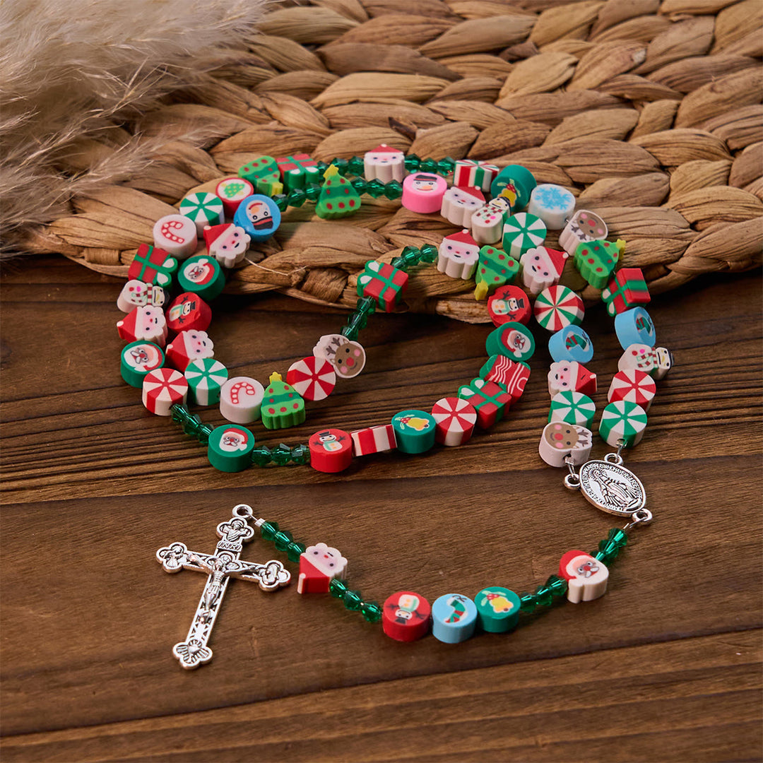 Christianartworkshop Unique Christmas Celebration Rosary with Colorful Candy Cane, Santa & Snowman - image 3