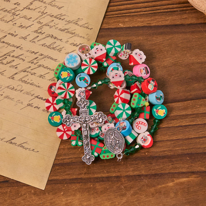 Christianartworkshop Unique Christmas Celebration Rosary with Colorful Candy Cane, Santa & Snowman - image 4