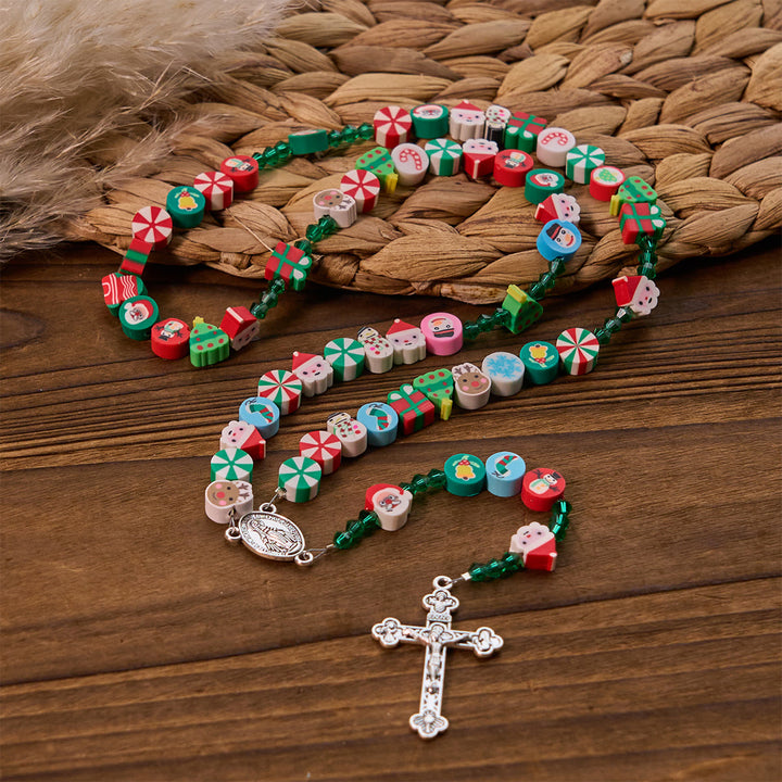 Christianartworkshop Unique Christmas Celebration Rosary with Colorful Candy Cane, Santa & Snowman - Christmas Rosary - image 0