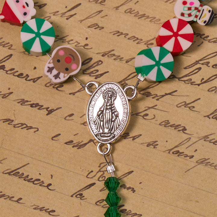 Christianartworkshop Unique Christmas Celebration Rosary with Colorful Candy Cane, Santa & Snowman - image 6