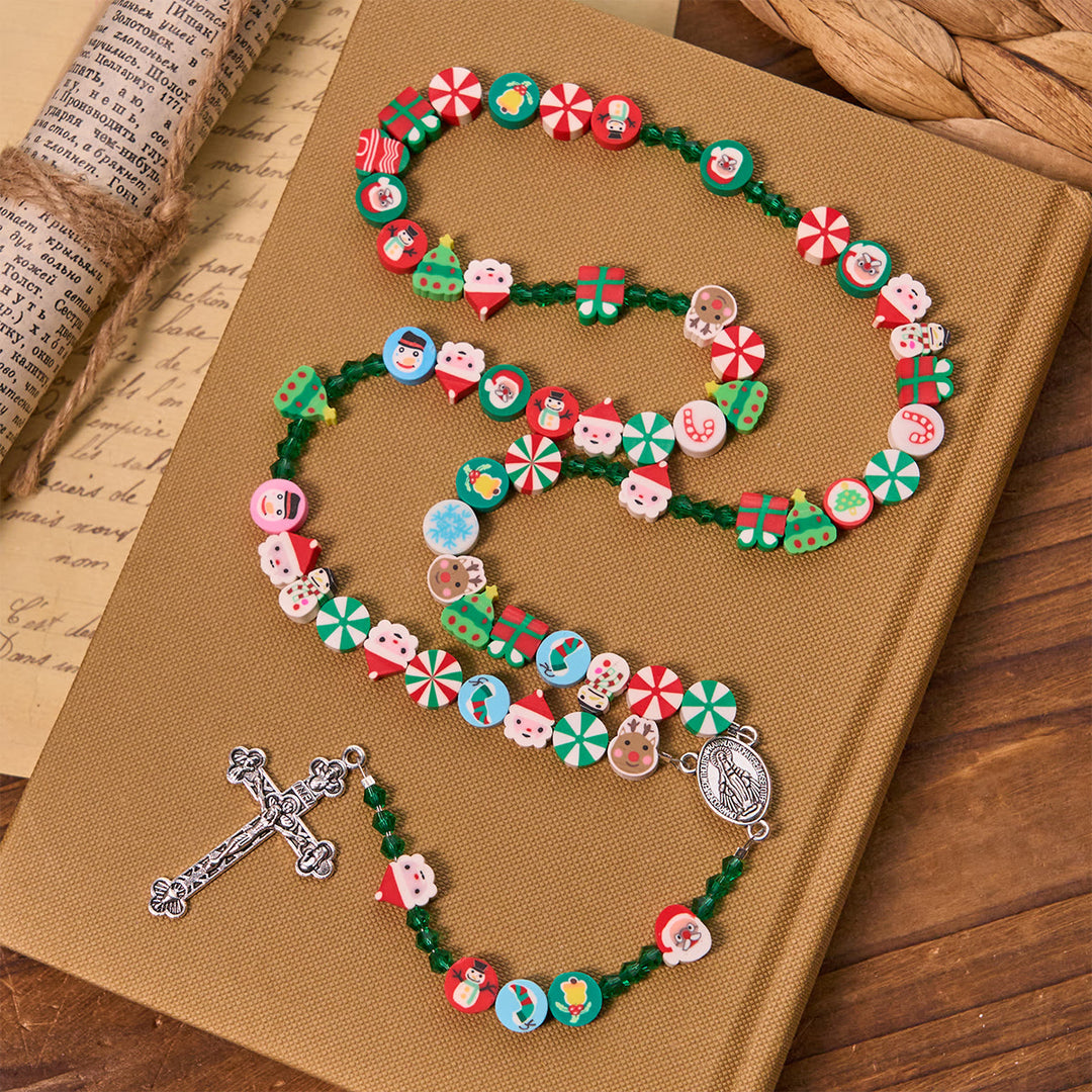 Christianartworkshop Unique Christmas Celebration Rosary with Colorful Candy Cane, Santa & Snowman - image 2