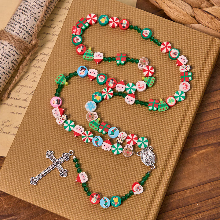 Christianartworkshop Unique Christmas Celebration Rosary with Colorful Candy Cane, Santa & Snowman - image 2